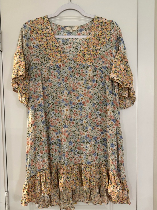 Umgee Dresses & Skirts - Umgee Floral Ruffle Tunic Dress in Yellow, Blue, Green